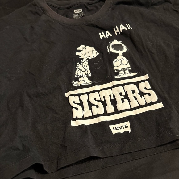 Levi’s x Peanuts Sisters Crop Graphic Tee 2019 Cropped Black and White T-shirt - Picture 7 of 8